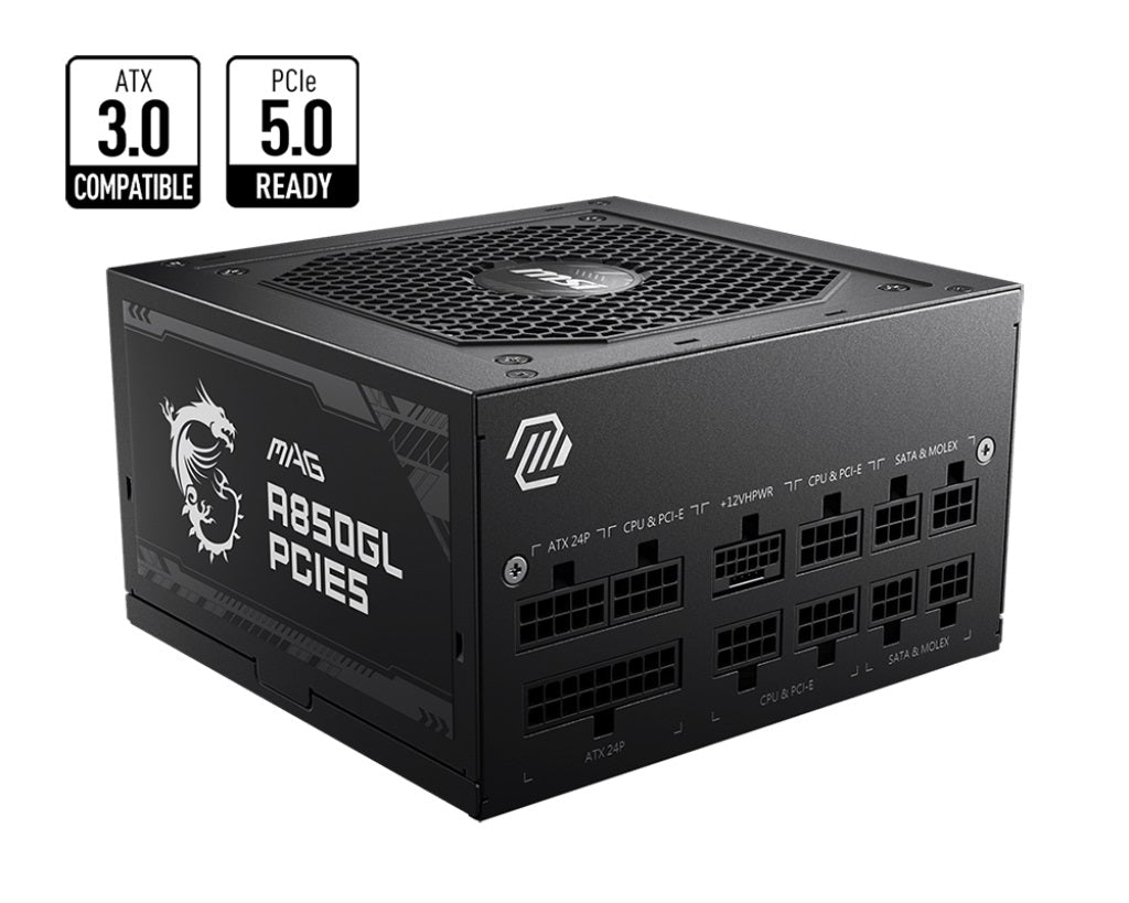 MSI MAG A850GL PCIE5 850W Up to 90% (80 Plus Gold) ATX Power Supply Unit MSI MAG A850GL PCIE5 850W Up to 90% (80 Plus Gold) ATX Power Supply Unit